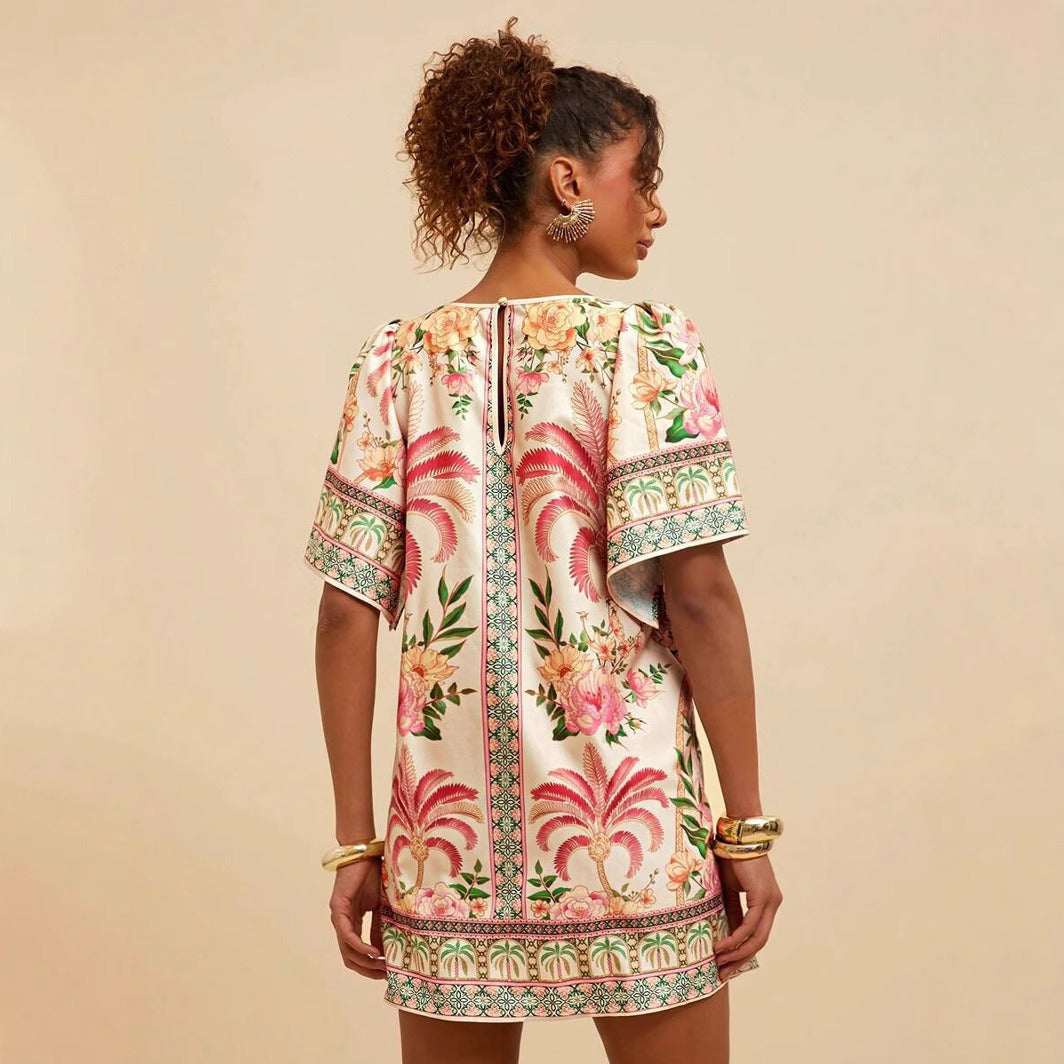 Robe courte à imprimé floral de style ethnique pour femmes - Nayeli