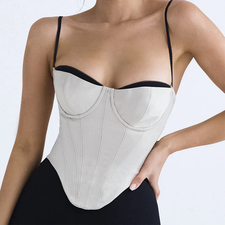 Sophia - Haut bustier moderne avec passepoil contrasté et bretelles spaghetti