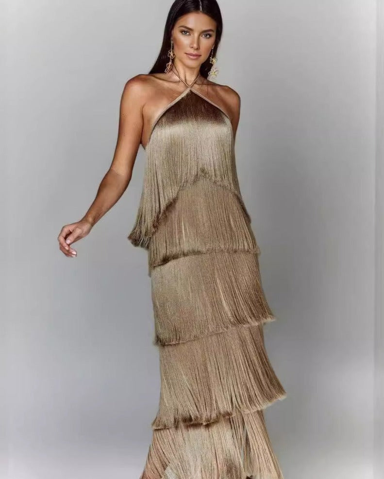 Adeline - Robe dos nu avec pompons et dos ouvert