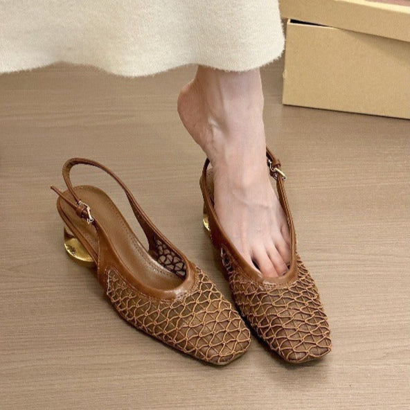 Chaussures ouvertes à talon doré pour femmes - Aurelia