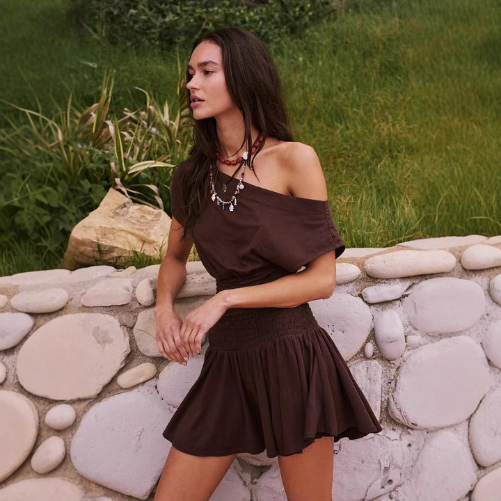 Robe courte pour femme en coton à taille élastiquée style décontracté - Elina