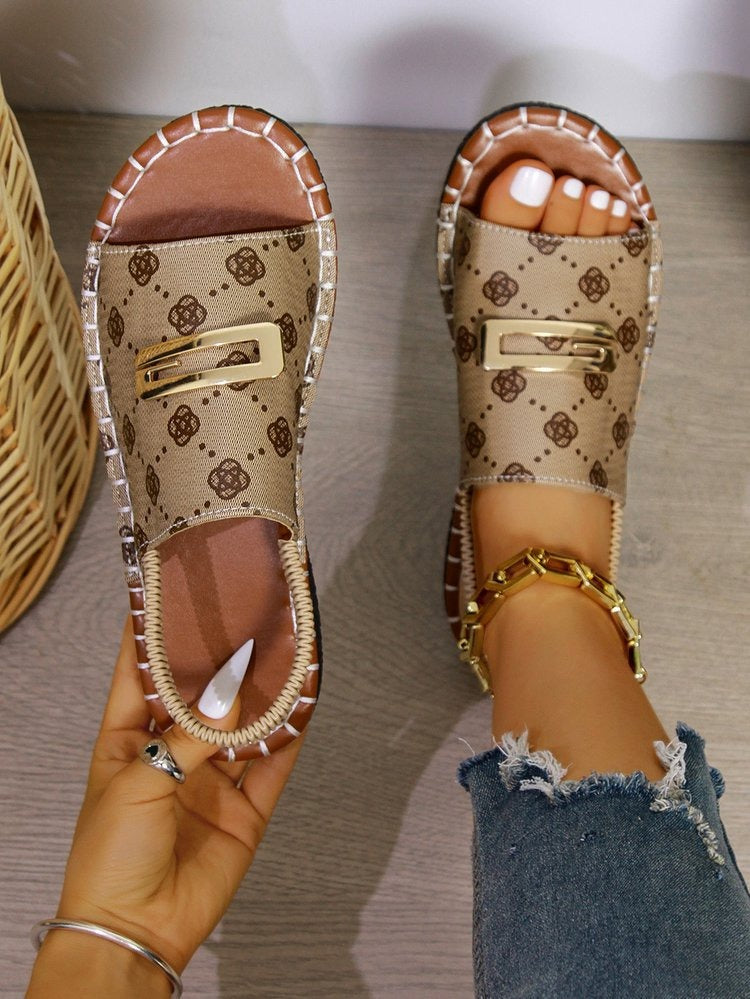 Sandales plates pour femmes à imprimé monogramme style décontracté - Amelia