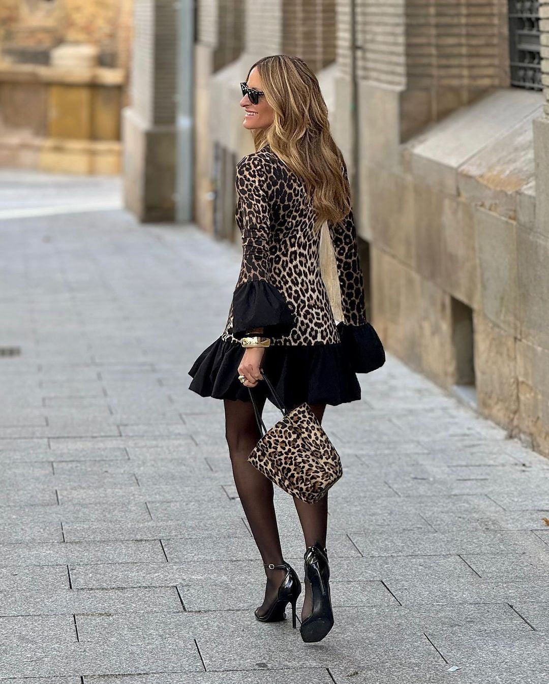 Robe courte à manches bouffantes pour femmes, imprimé animal - Eloísa