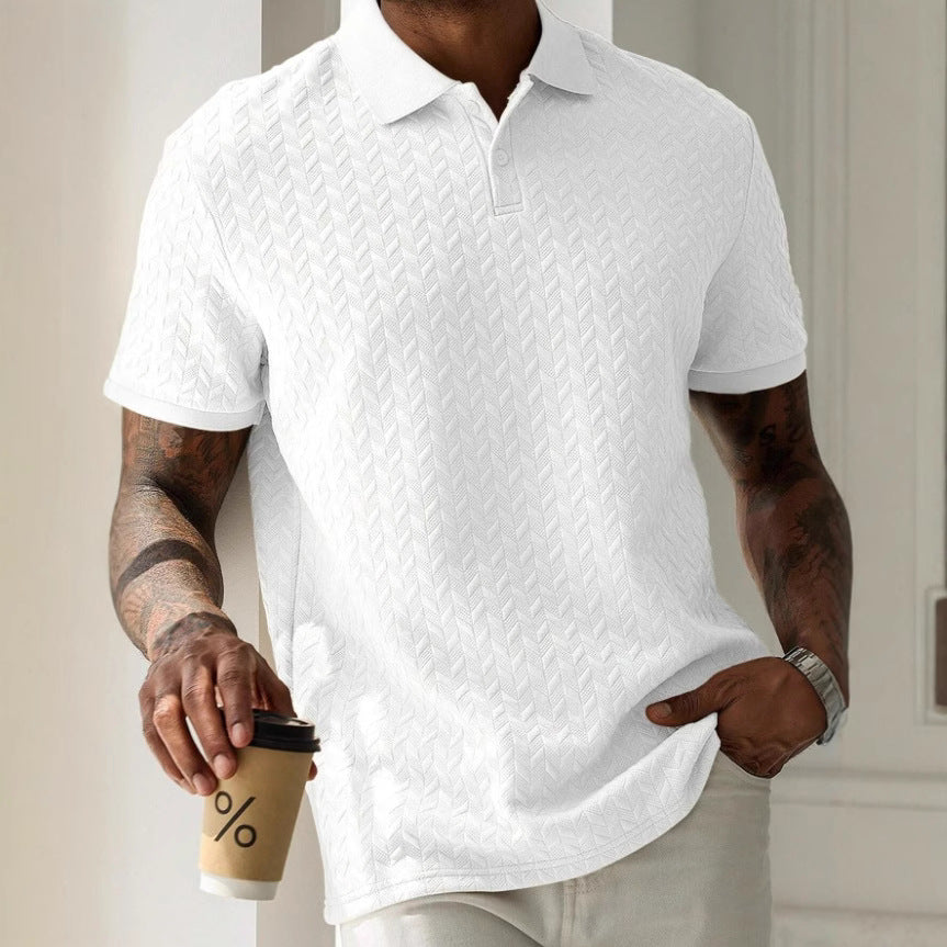 Polo texturé géométrique crème pour hommes - Edgar