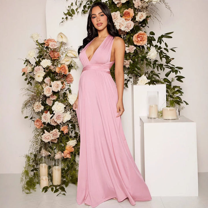 Robe longue pour femme avec encolure croisée élastiquée et fluide - Valeria