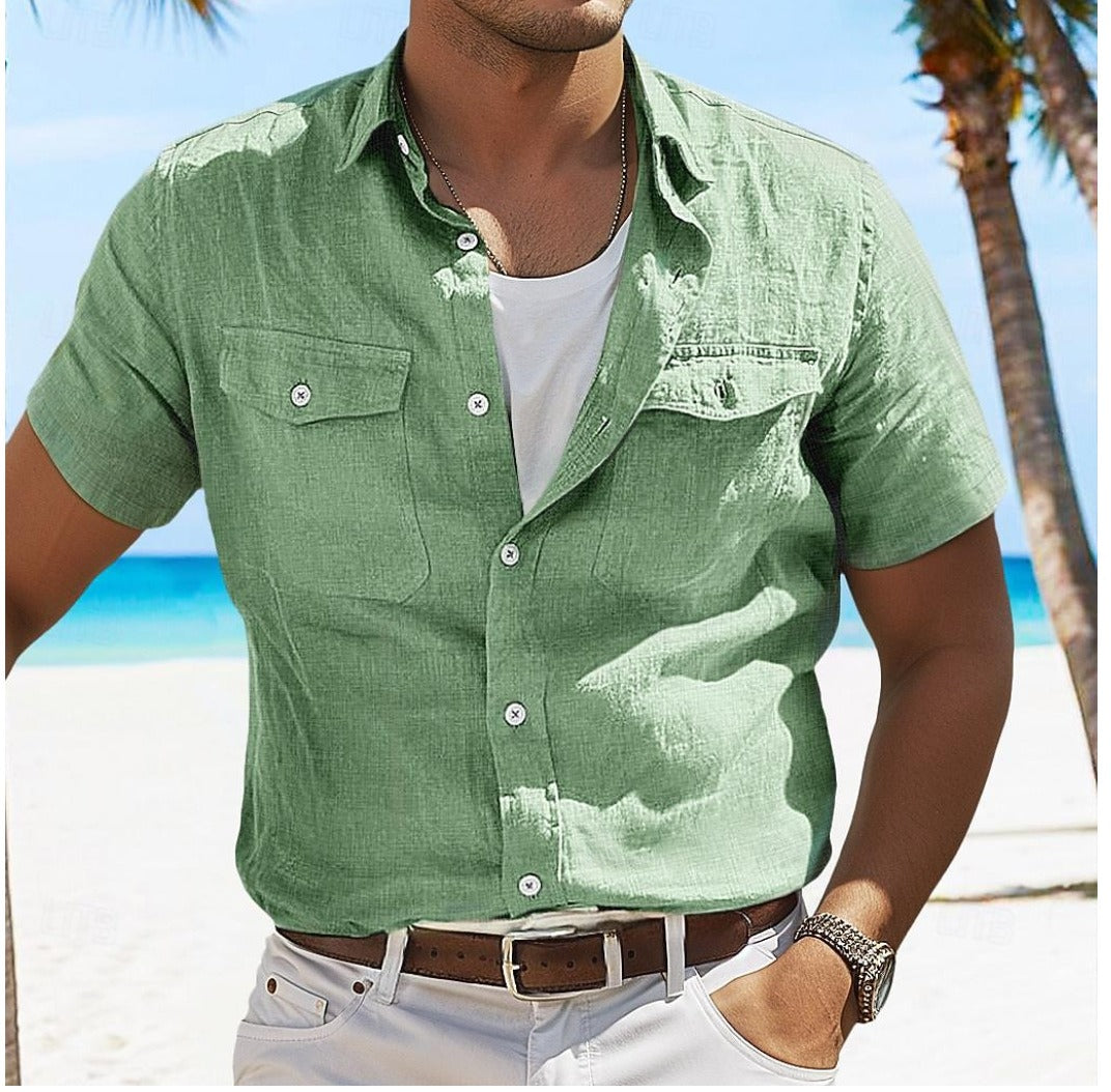 Chemise en lin pour homme, col classique, style été - Elias