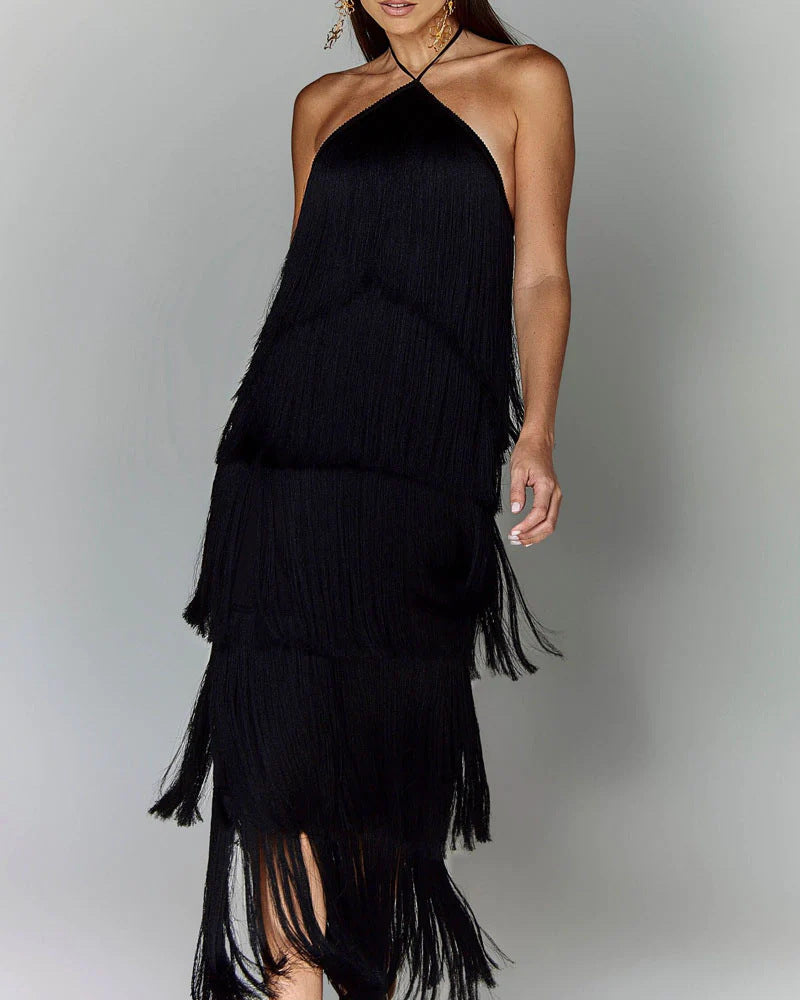 Adeline - Robe dos nu avec pompons et dos ouvert