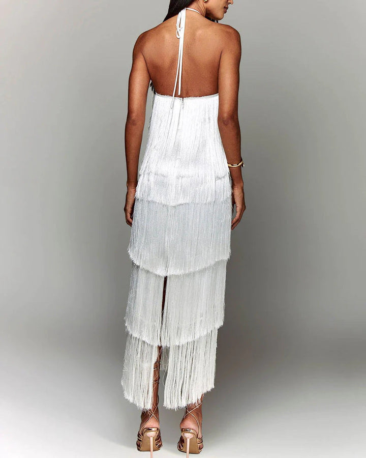 Adeline - Robe dos nu avec pompons et dos ouvert