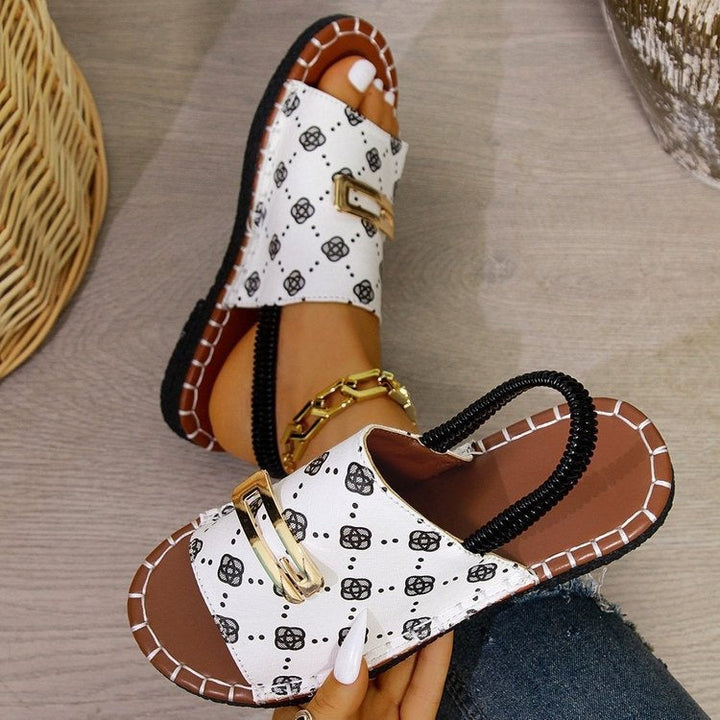Sandales plates pour femmes à imprimé monogramme style décontracté - Amelia