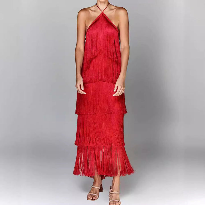 Adeline - Robe dos nu avec pompons et dos ouvert