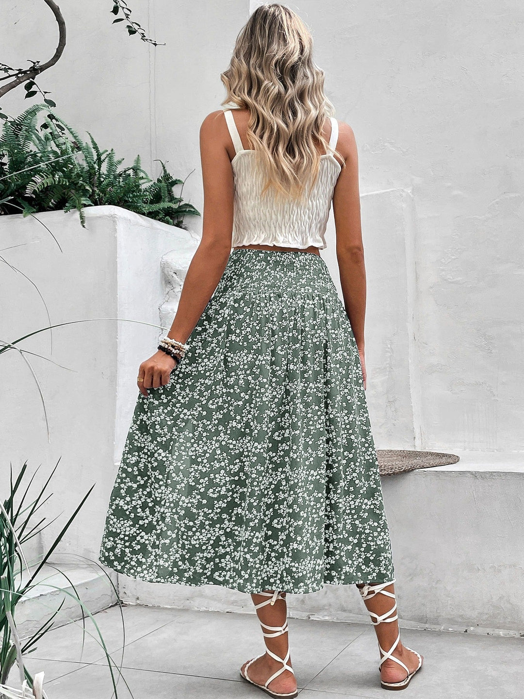 Jupe midi femme imprimé floral fente latérale - Amelia