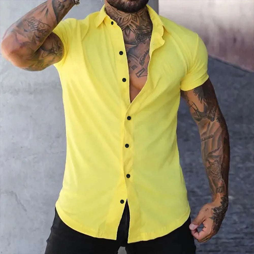 Fyn - Hommes Slim Fit manches courtes uni chemise de fitness