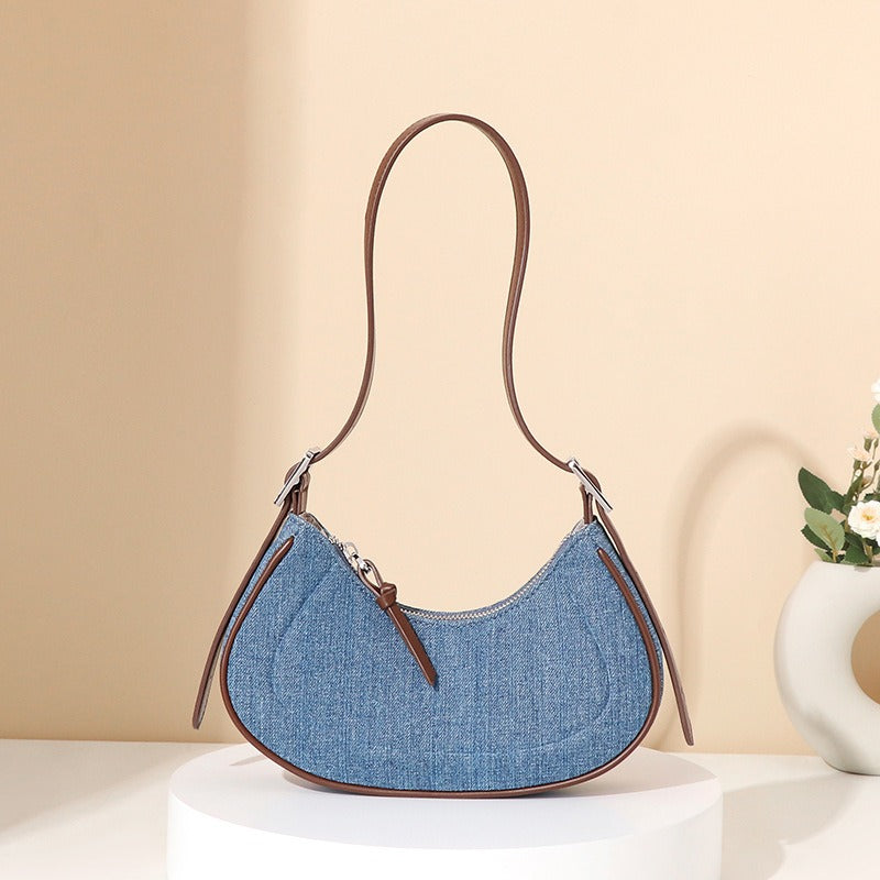 Sac à bandoulière en denim pour femme en forme de croissant - Élodie