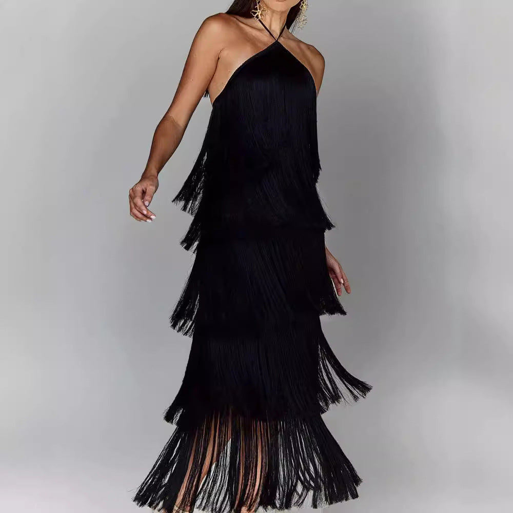 Adeline - Robe dos nu avec pompons et dos ouvert
