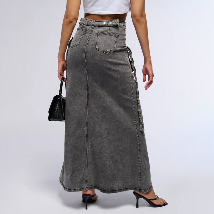 Jupe longue en denim pour femmes avec poches utilitaires style droit - Renata