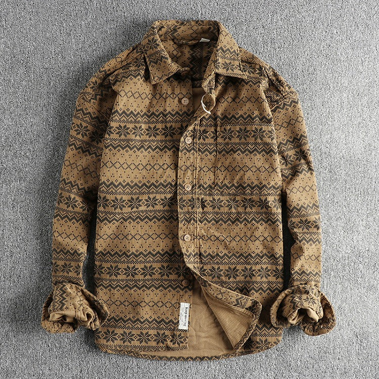 Chemise à manches longues en velours côtelé à imprimé ethnique pour hommes - Mauro