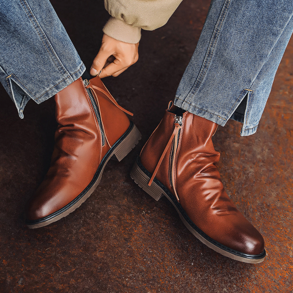 Bottines en cuir pour hommes avec fermeture éclair sur le côté - Alex