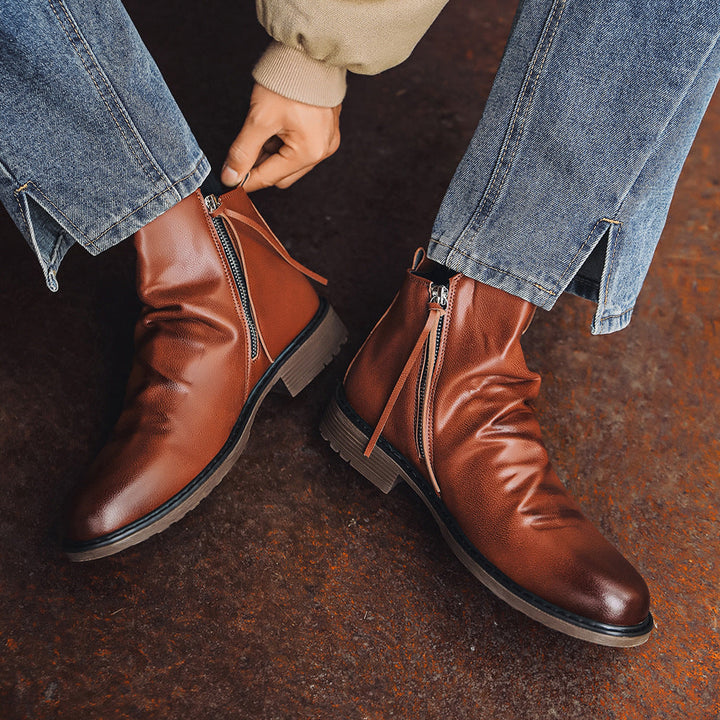 Bottines en cuir pour hommes avec fermeture éclair sur le côté - Alex