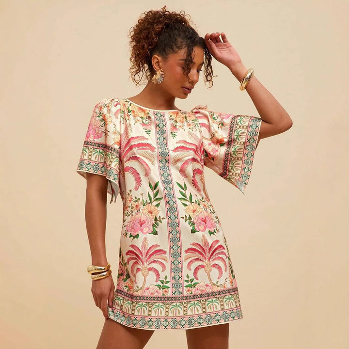 Robe courte à imprimé floral de style ethnique pour femmes - Nayeli