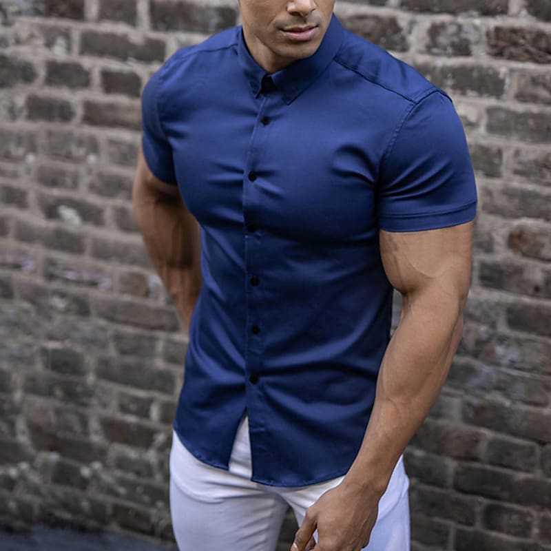 Fyn - Hommes Slim Fit manches courtes uni chemise de fitness