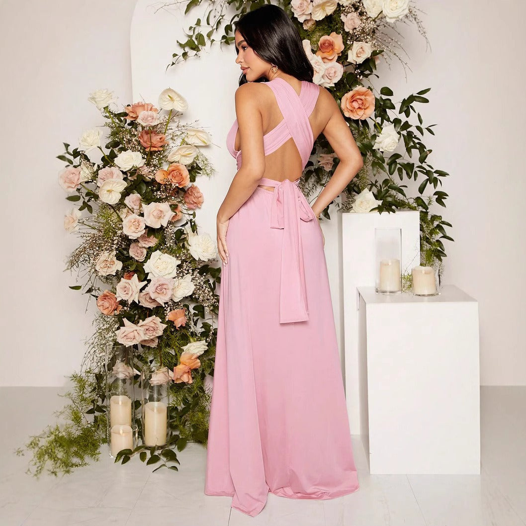 Robe longue pour femme avec encolure croisée élastiquée et fluide - Valeria