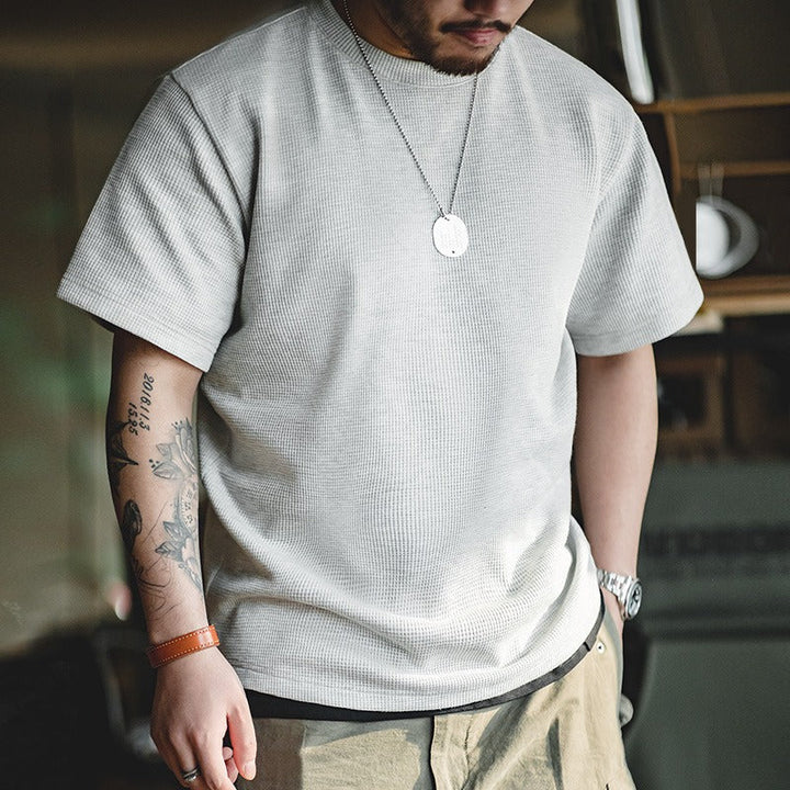 T-shirt blanc gaufré à manches courtes pour hommes - Brando