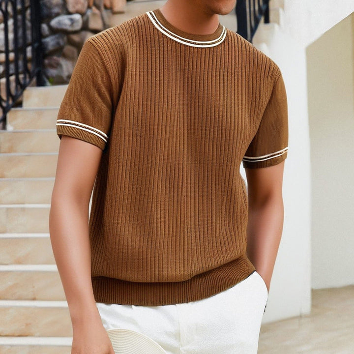 T-shirt homme en maille côtelée col rond style décontracté - Elias