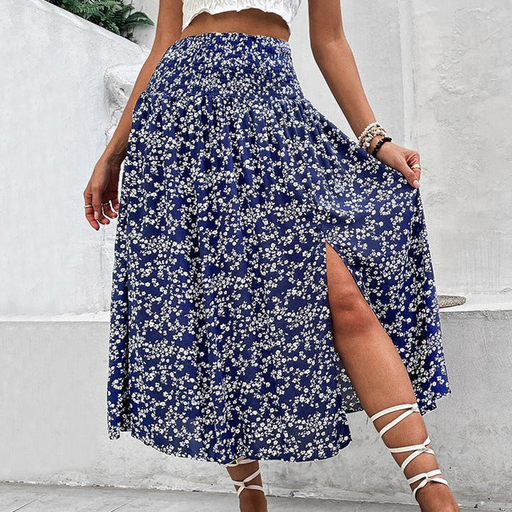 Jupe midi femme imprimé floral fente latérale - Amelia