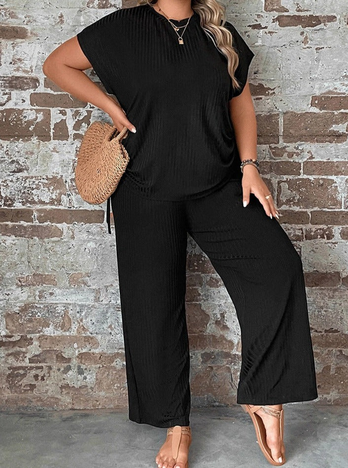 Lana - Deux pièces Plus Size Manches courtes Pantalon sexy à jambes larges