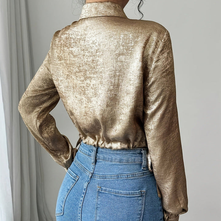 Chemisier en satin brillant à col chemise pour femme - Clara