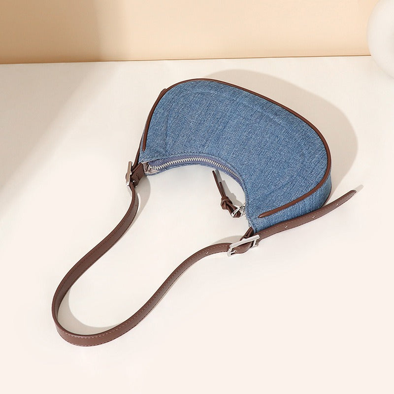 Sac à bandoulière en denim pour femme en forme de croissant - Élodie