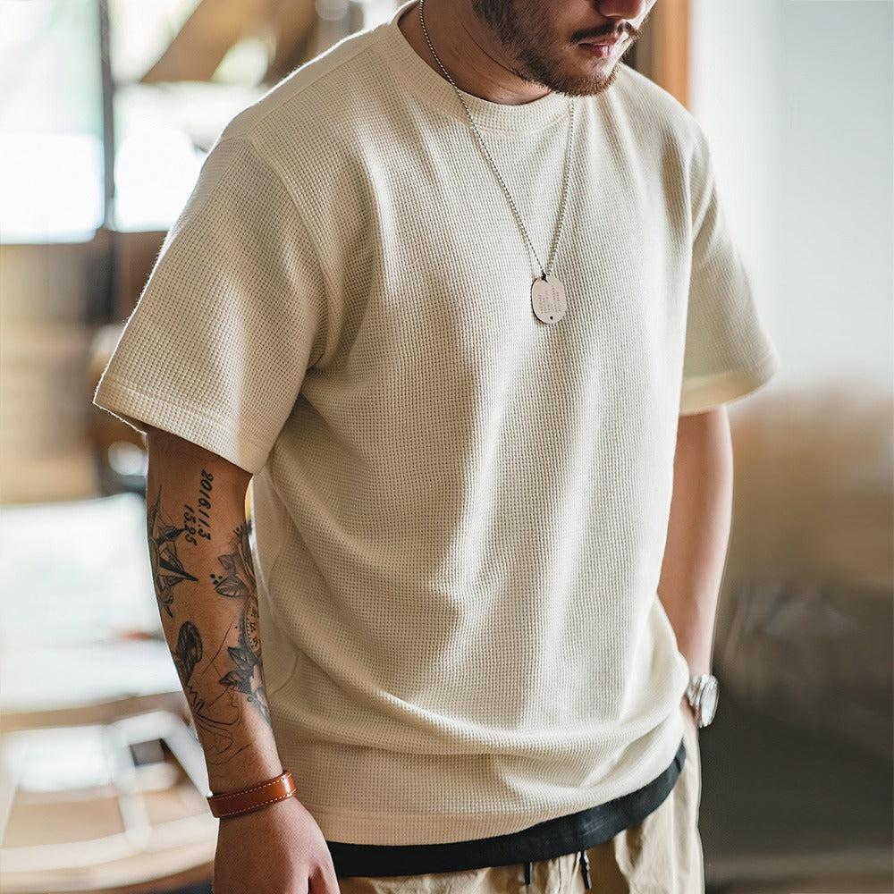 T-shirt blanc gaufré à manches courtes pour hommes - Brando