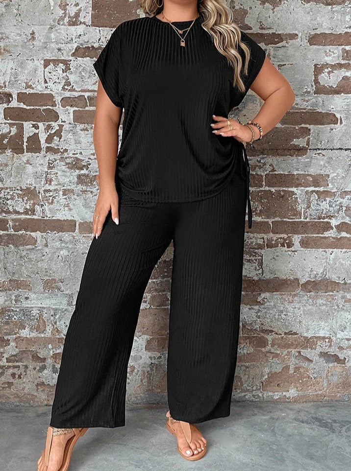 Lana - Deux pièces Plus Size Manches courtes Pantalon sexy à jambes larges