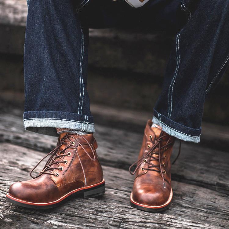 Bottes en cuir style vintage pour hommes - Xavi