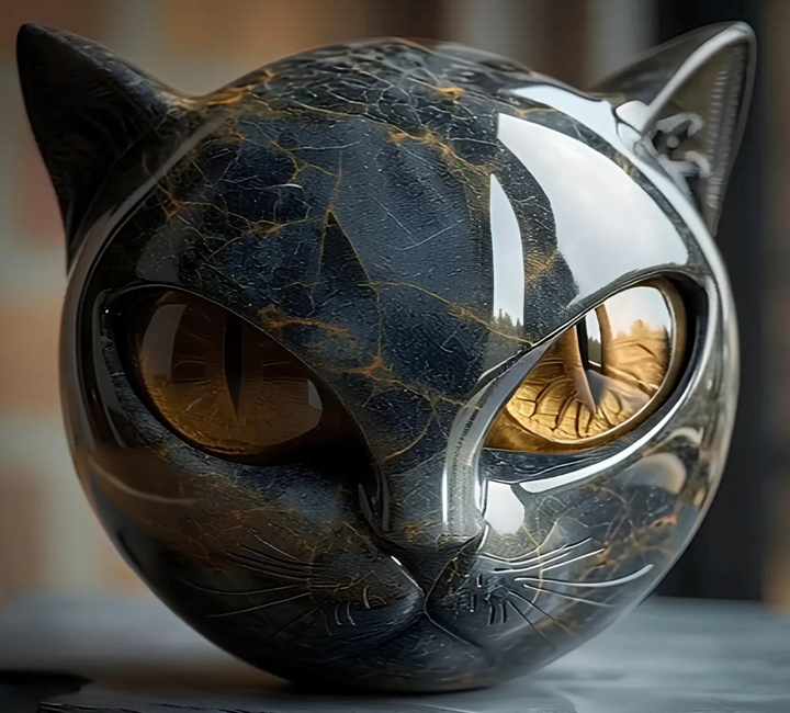 Œil d'Élina – Sculpture Féline Mystique en Marbre Poli