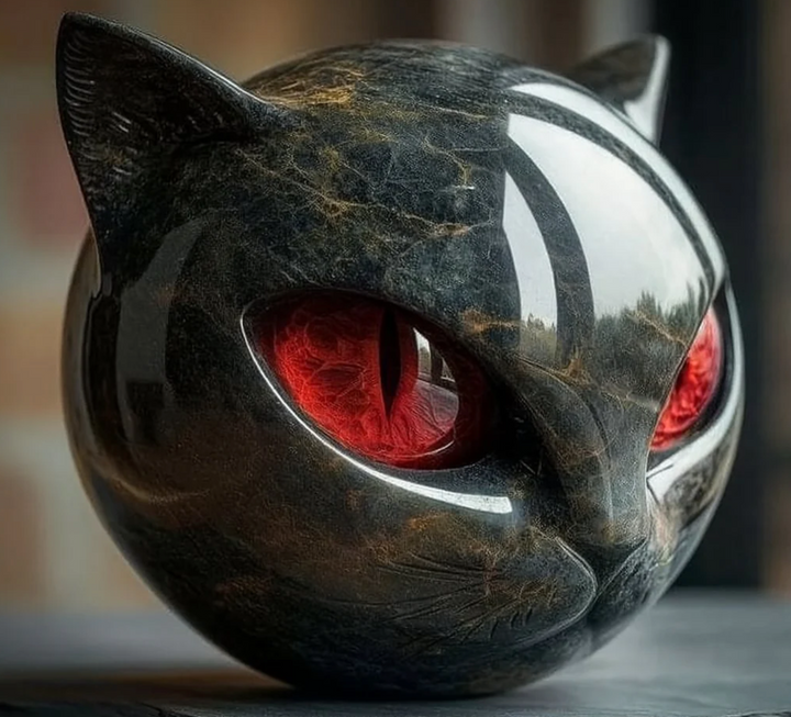 Œil d'Élina – Sculpture Féline Mystique en Marbre Poli