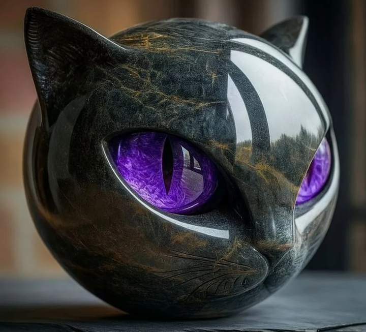 Œil d'Élina – Sculpture Féline Mystique en Marbre Poli
