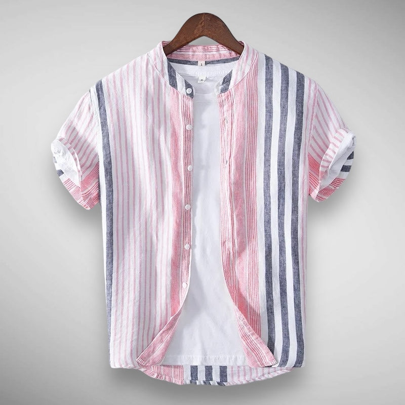 Chemise en lin de haute qualité pour hommes en rose et bleu