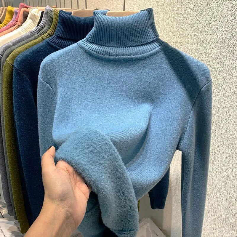 Pull à col roulé doublé de velours pour femme