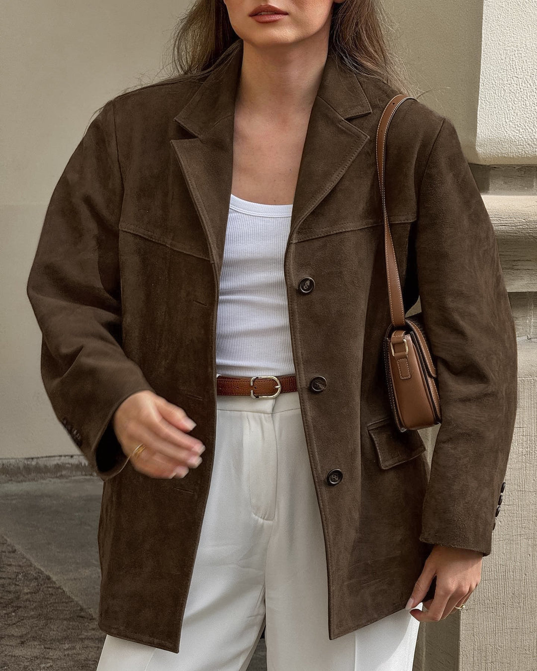 Veste ample en daim avec revers en velours rétro - Loise