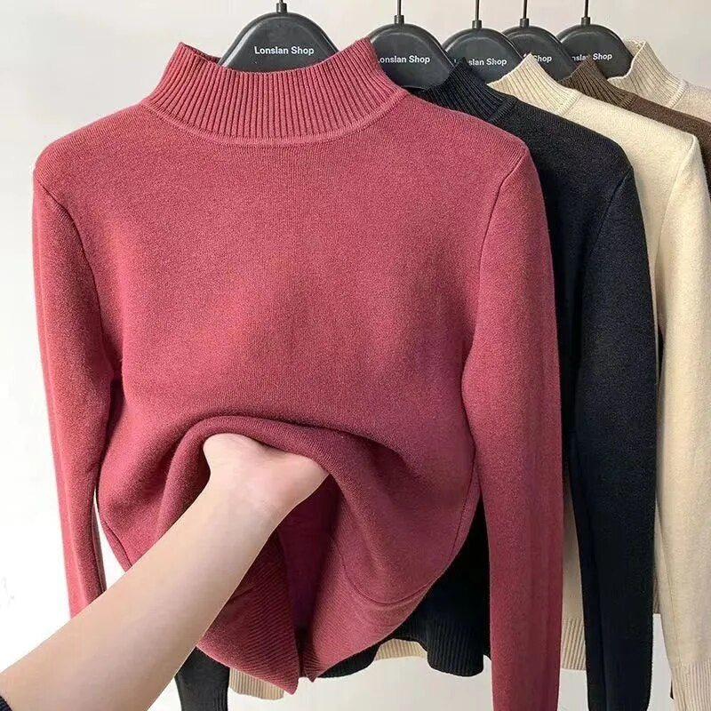 Pull à col roulé doublé de velours pour femme