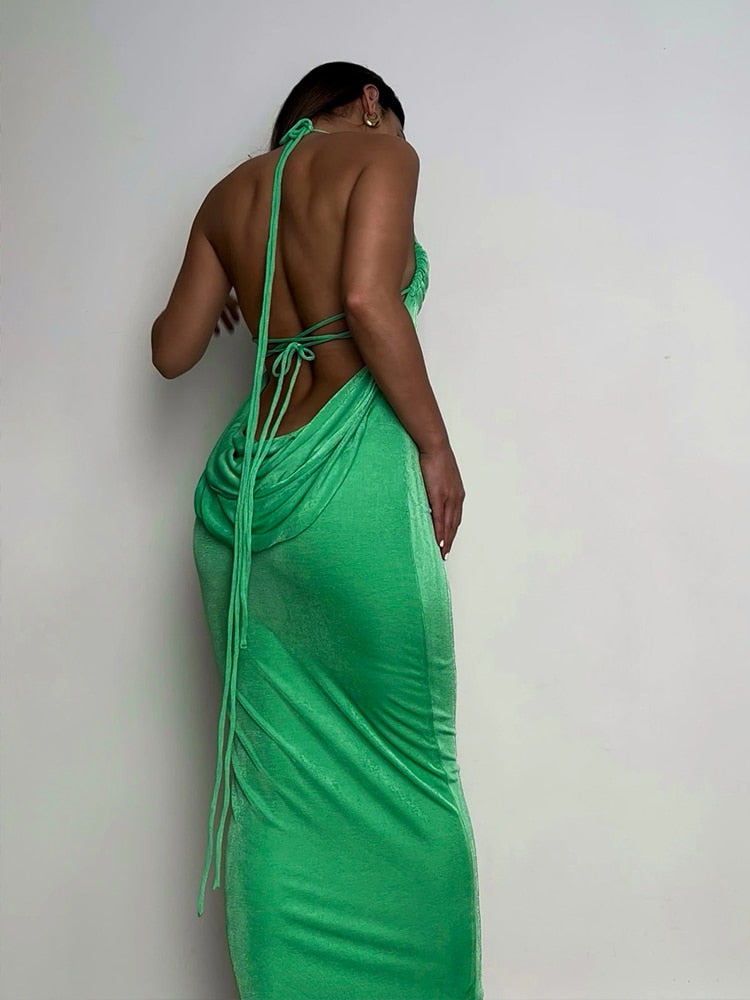 Muliana - Robe Longue Verte à Dos nue pour Femme