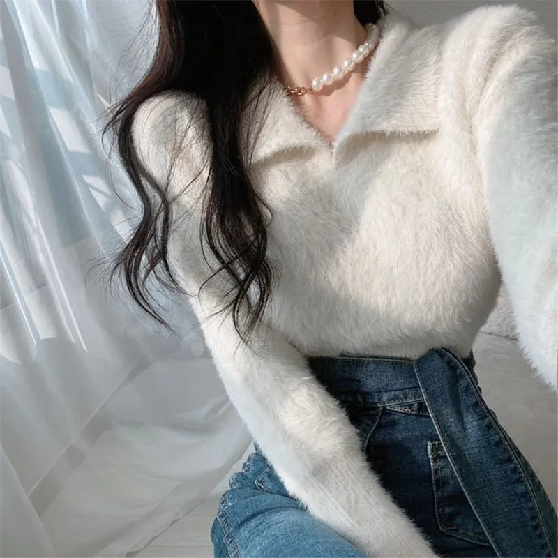 Lore - Pull en peluche avec col et manches longues