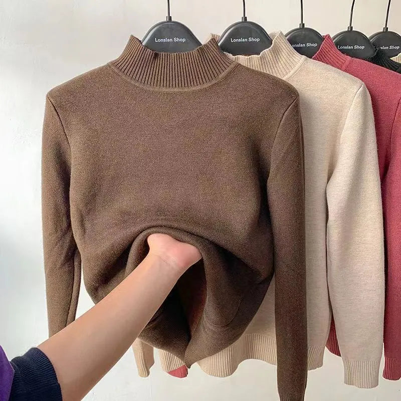 Pull à col roulé doublé de velours pour femme