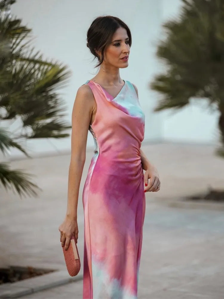 Talia - Robe tie dye à col châle