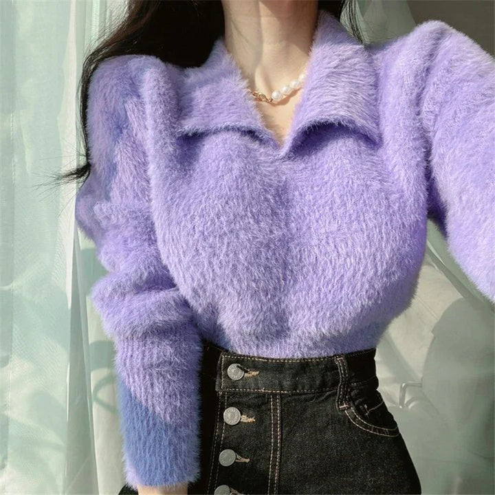 Lore - Pull en peluche avec col et manches longues