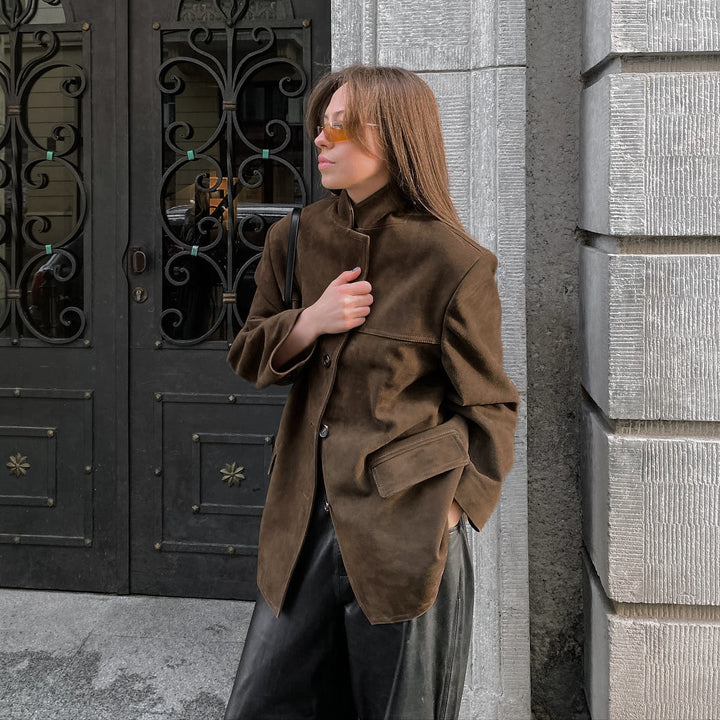 Veste ample en daim avec revers en velours rétro - Loise