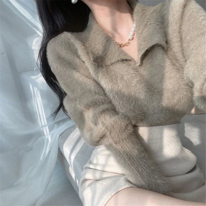 Lore - Pull en peluche avec col et manches longues
