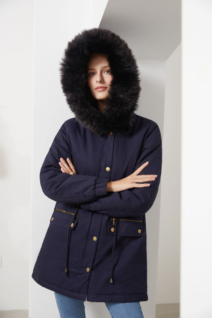 Sara - Manteau Parka Femme Mi-long avec Col en Fourrure Chic