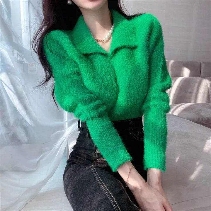 Lore - Pull en peluche avec col et manches longues